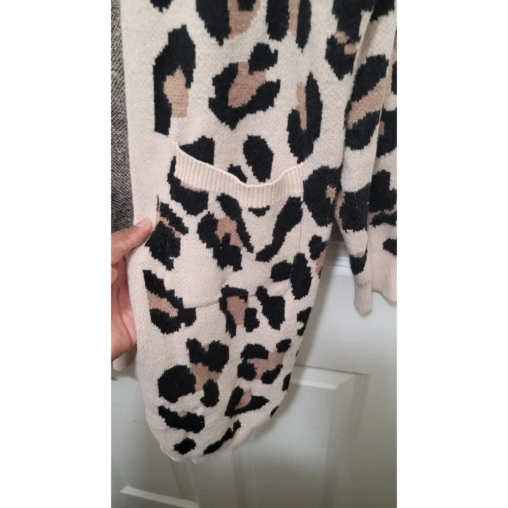 Jodifl Leopard Print Open Front Cardigan‎ Sweater With Pockets